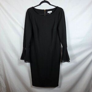 Calvin Klein Black Shift Dress Women's Size 12 Long Bell Sleeves